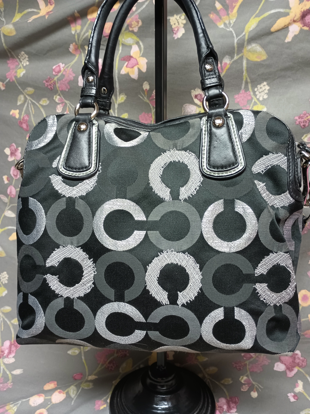 Stunning Y2K Vintage Coach Madison Op Art Lurex Satchel Tote Bag w/Strap - Picture 5 of 10